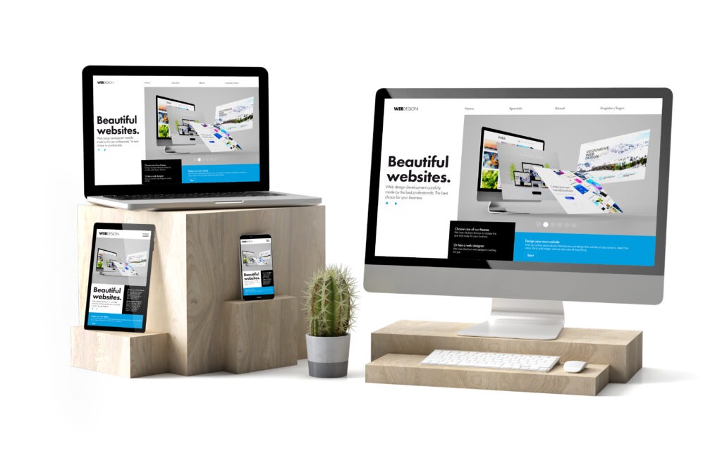 wooden cubes devices isolated responsive builder website